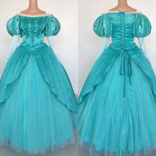 Movie Mermaid Princess Ariel Cosplay Costume Adult Women Posh Party Dress Fancy Halloween Carnival Ball Gown