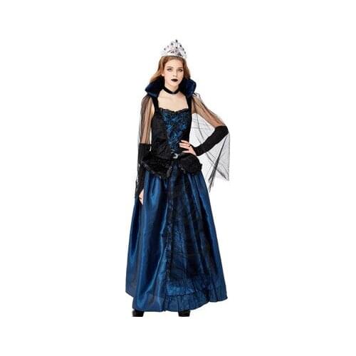 Halloween party costumes blue banqueting court queen earl dress vampire costume witch costume for adult women