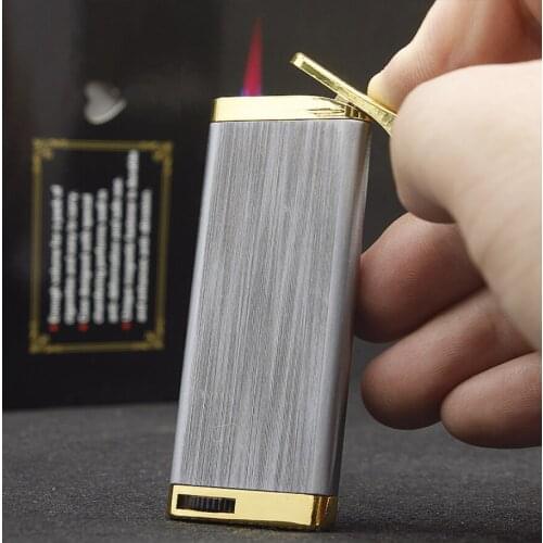 Hot-selling Ultrathin Butane inflatable gas Cigarette lighter jet Turbo torch red flame Metal Electroplated brushed igniter Gift