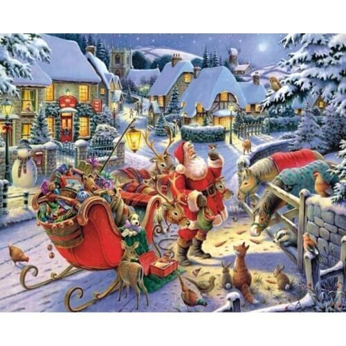 Christmas Bear Cross Stitch 11CT Kit Craft Needlework Set Canvas Printed Cotton Thread Christmas Gift Home Decor New Design