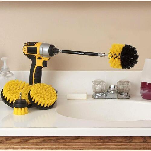 5 PCS Drill Brush Scrub Kit Set Motorcycle Accessories with Extension Rod for Car Cleaning Deck Seats Boat Seat Carpet Fabric