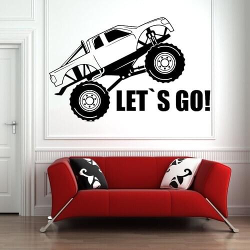 Mountain Car Wall Decal Home Decor Nursery Boys Kids Room Lets Go Lettering Vinyl Wall Stickers Living Room Decoration Z010