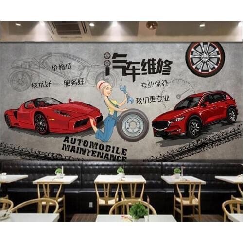 Custom mural 3d wall mural on the wall Hand drawn car repair and maintenance home decor photo wallpaper for walls 3 d