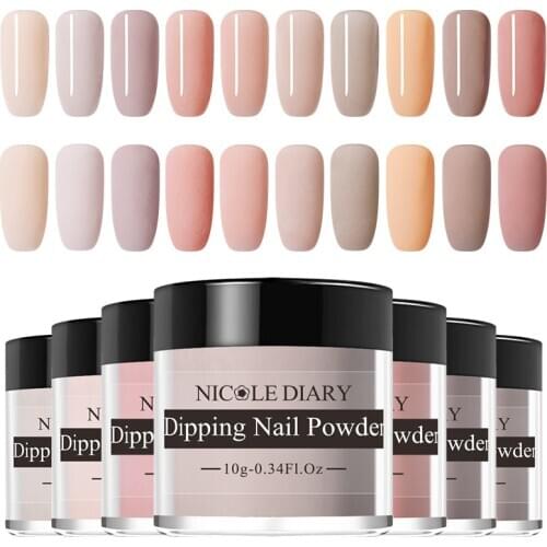 NICOLE DIARY 10g Nude Series Powder Set French Dipping Nail Glitter Without Lamp Cure Dip Nail Powder Art Design