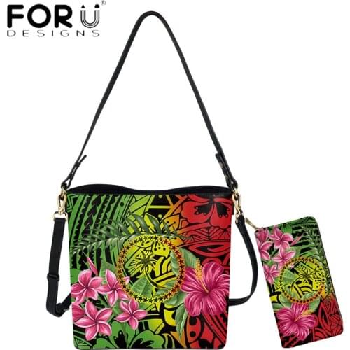 FORUDESIGNS New Trend Female Shoulder Bags And Purse Chuuk Polynesian Hibiscus Floral Print Women Pu Leather Crossbody Sac Main