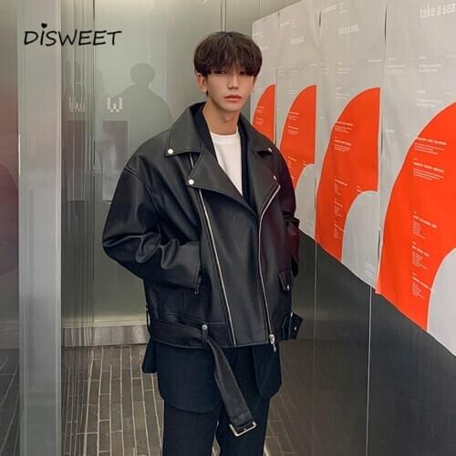 Solid PU Jacket Men Korean Long Sleeve Loose Lapel Black Jacket Mens Simple Slim Warm Winter Jacket Boy 2020