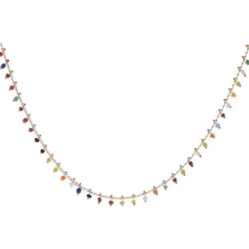 Chain Necklace Women Colorful Bead Ladies Necklaces Crystal Acrylic Tassel Jewellery Gold Color Bohemia Korean Alloy Collares