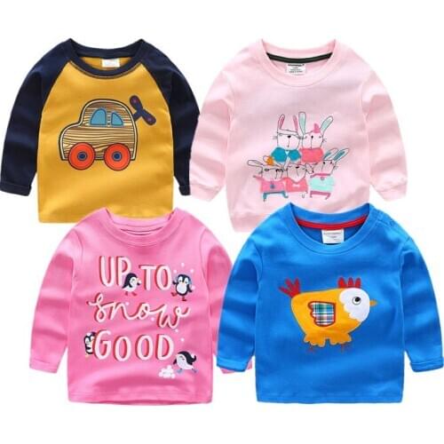 New Kids Toddler Clothes Girls Cartoon Long Sleeve Casual T Shirt Blouse Fish Rabbit Tops 18m-6 years