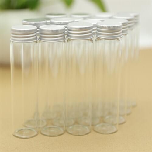 24pcs 30*120mm 60ml Glass bottle with Aluminum Caps Small Test Tube Storage Containers Tiny Glass Spice Bottles & jars
