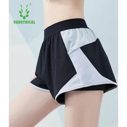 VANSYDICAL 2 in 1 Summer Sport Shorts Women Mesh Patchwork Gym Workout Skinny Yoga Short Quick Dry Fitness Jogging Short Trouser