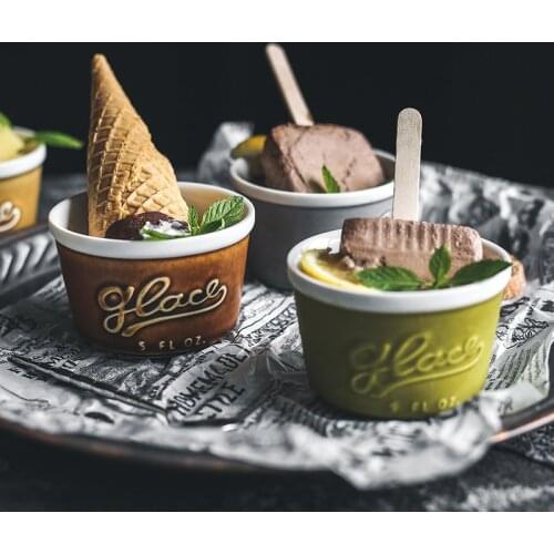 Japanese Tableware Ceramic Ice Cream Bowl Ice Cream Cup Cake Pudding Small Bowl Dessert Ceramic Cup Baking Bowl