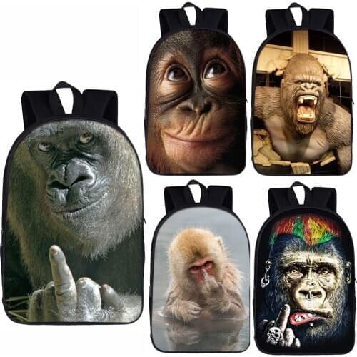 Funny orangutan / monkey middle finger print backpack for teenager boys girls children school bags backpack women men rucksack