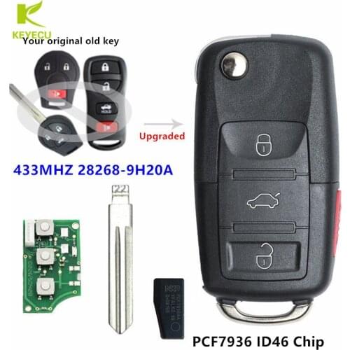KEYECU Replacement Upgraded Flip Remote Key 433MHZ ID46 for Nissan Maxima Australian market TIIDA xTrail 28268-9H20A