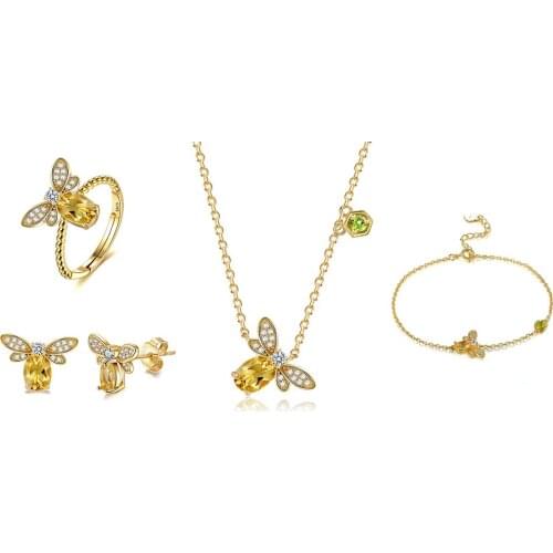 ZEMIOR Cute Bee Bracelets Necklace Rings Earrings For Women 925 Sterling Silver Exquisite Zircon Jewelry Sets Anniversary Gift