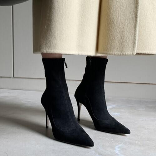 Women Long Boots Fashion Pointed Toe High Heel Winter Shoes Woman Sexy Short Boots Office Lady Party Footwear Size 33-42