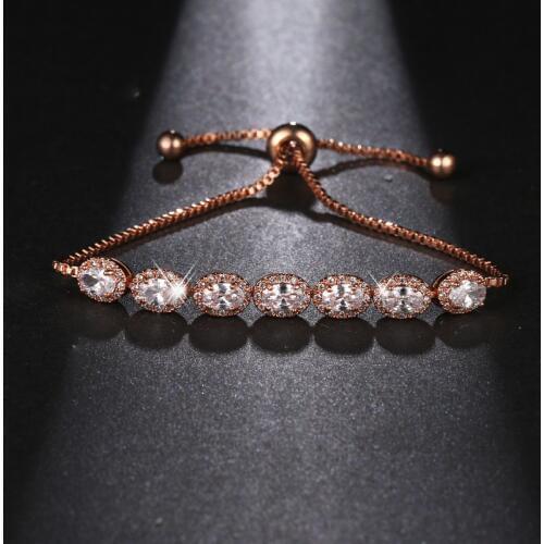 Hot Sales Fashion Trendy Oval Shape Womens Girls Friendship Chain Cz Crystal Beaded Link Rose Gold Color Bracelet Bracelet B-066