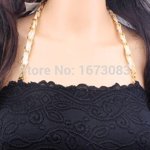 Women Intimate bra accessories decorated shinning metal gold Chain shoulder bra straps replacement underwear belt 1 piece