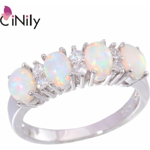 CiNily Created White Fire Opal Cubic Zirconia Silver Plated Wholesale Hot Sell for Women Jewelry Ring Size 5-12 OJ6192