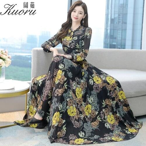 Autumn Casual Long Sleeve Dress Black O Neck Floral Size 4XL White Dresses For Women Party Midi Bodycon Spring Chiffon Vestidos