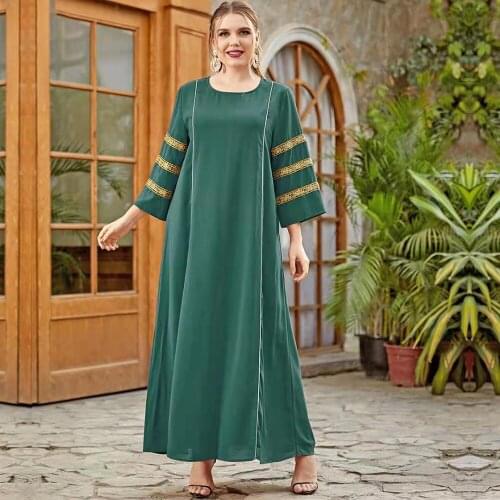 Summer Women O Neck Long Sleeve Casual Loose A Line Viscose Kaftan Dress Moroccan Abaya Dubai Muslim Fashion Ramadan Robe Islam