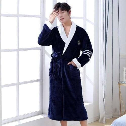 Winter Men Flannel Homewear Kimono Robe Gown Comfortable Keep Warm Sleepwear Nightwear Casual Soft Intimate Bathrobe Gown