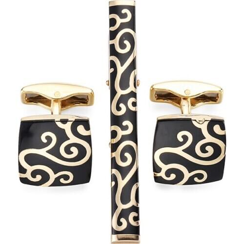 Golden Cuff links necktie clip for tie High Quality tie pin for men Cloud stripe tie bars cufflinks tie clip set Free Shipping