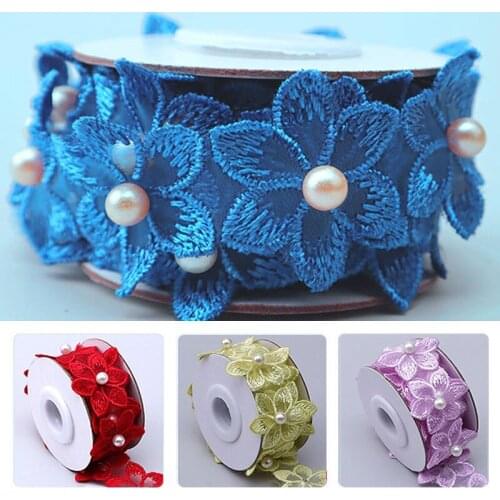1 Roll Clothing Sewing Flower Lace Pearl DIY Embroidered Ribbon Wedding Dress