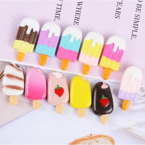 10pcs/lot Kawaii Flatback Resin Cabochon Craft Simulation Ice Cream Flat Back Cabochons for Phone Decor DIY Scrapbooking
