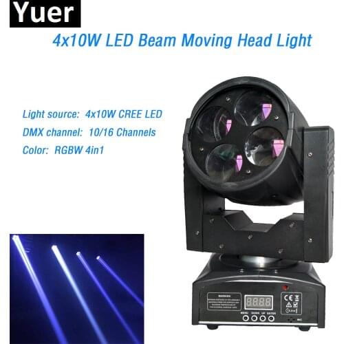 4x10W Mini led Moving Head Light Multicolors 10/16 DMX channels Beam Moving led lamp dj disco party wedding Shows Stage light