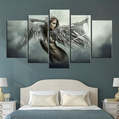5 Panel Angel wings body sensual for wall Art Canvas HD Print Picture Painting Home Decor Anime Fantasy Wing Sexy Girl nude post