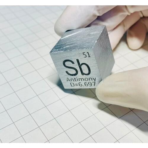 Antimony metal in the periodic table- Cube Side length is one inch (25.4mm) and weight is about 110g 99.9