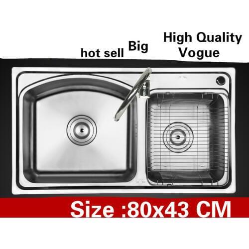 Free shipping Apartment wash vegetables high quality kitchen double groove sink 304 stainless steel hot sell large 80x43 CM
