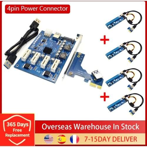 Graphics Card Set 1 Slot PCI-E Express 1X to 4 Slot 16X Mini ITX 1X to 4 PCI-E Adapter Riser Card Kit for BTC Miner Mining ETH