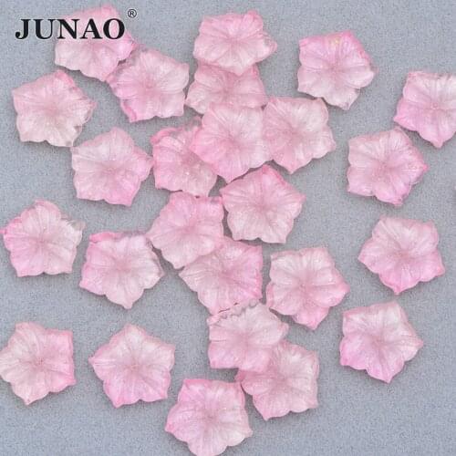 JUNAO 10pcs 20mm Resin Pink Flowers Design Rhinestones Big Crystal Strass Applique Flatback Scrapbook Stones DIY Ornament Craft