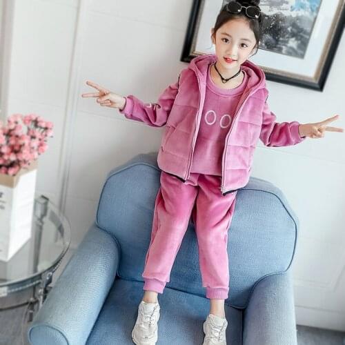 2021 Warm Girls Clothing Set Winter Thick Plush Cotton Clothing Sets For Baby Girls Hoodies Pants Kids Suit Children Clothes