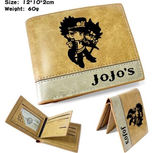 Anime JoJos Bizarre Adventur Leather Wallet Casual Teenager Khaki Mens Short PU Bifold Purse Hot Photo Credit Cards Holder