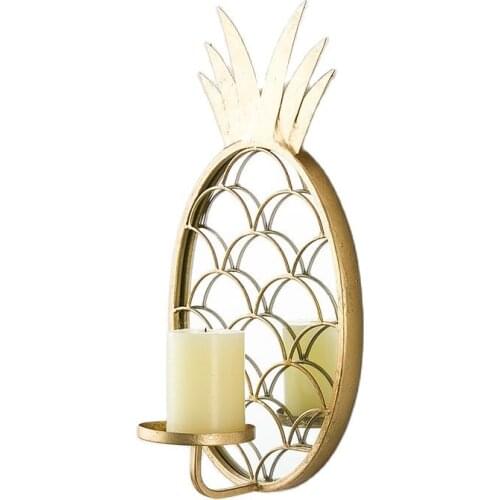 Creative Nordic Glass Candle Holders Gold Metal Mirror Pineapple Wall Hanging Candlestick Living Room Home Decorative Gift FC474