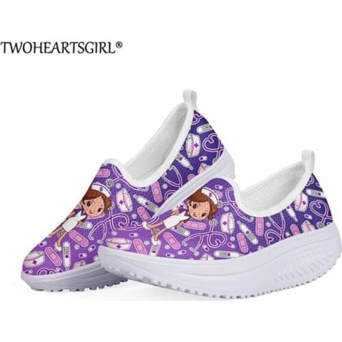 Woman Shoes Nursing Height Increasing Flats Platform Purple Cartoon Doctor Nurse Print Casual Sneakers Shoes Summer Mesh Shoes