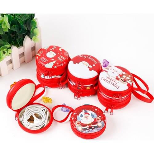 Mini Bag Cartoon Santa Claus Christmas Coin Purse Children Kids Girls Wallet Earphone Organizer Box Gift Random Color