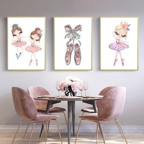 Cartoon Ballet Dancing Girl Home Decor Nordic Canvas Painting Wall Art Poster Pink Print for Girls Bedroom