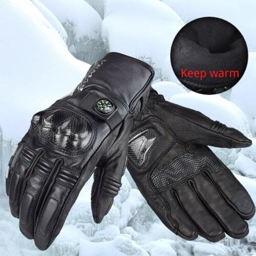 VEMAR Warm Leather Retro Motorcycle Winter Gloves Touch Screen Carbon Fiber Night Reflective Design Ski Gloves Motocross Men