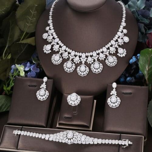 Jankelly Gold-Color 4pcs Bridal Zirconia Jewelry Sets For Women Party, Luxury Dubai Nigeria CZ Crystal Wedding Jewelry Sets