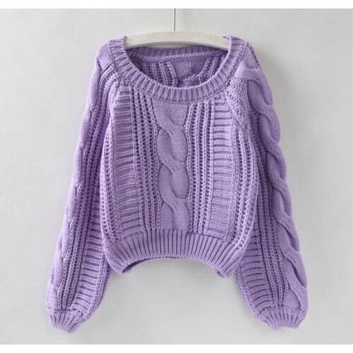 Autumn Winter Women Tops Casual Bat Lantern Sleeve Short Sweater Pullover Women O-Neck Loose Knitted Sweaters