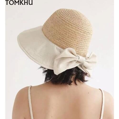Natural Raffia Straw Cotton Linen Fisherman Bucket Hat Lady Summer Short Brim Sunshade Sun Hat Korean Fashion New Style Harajuku