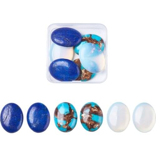PandaHall 1Box 40x30x7~9mm Undyed OpaliteStone & Undyed Natural Lapis Lazuli & Dyed Synthetic TurquoiseStone Stone DIY Cabochons