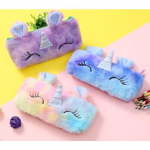 Rainbow Unicorn Women Cute Plush Cosmetic Bag Student Pen Pencil Case Stationery School Supplies Girls Zipper Phone Storage Bags