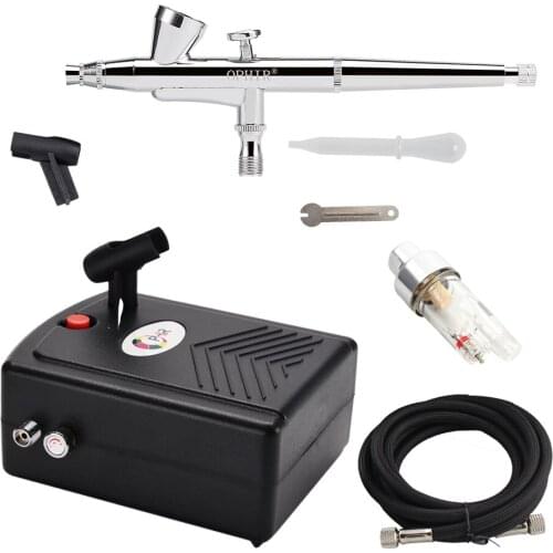 OPHIR 0.2mm Dual-Action Air Brush Gun with Mini Air Compressor for Cake Decorating Makeup Nail Art Sunless Tanning_AC034+073+011