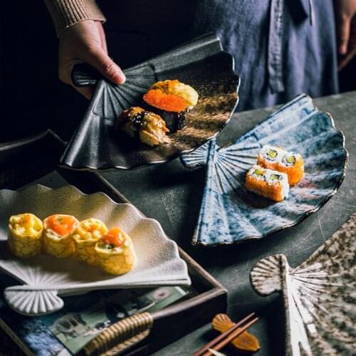 Japanese-style 12-inch Ceramic Plate Fan-shaped Sushi Plate Creative Irregular Shaped Dishes Home Dining Plate Kitchen Supplies