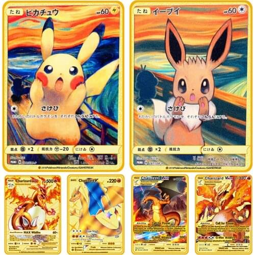 Pokemon Game Anime Battle Card Gold Metal MARIO Pikachu TRAINERS Japanese Card Magikarp Collection Card Childrens toy gift