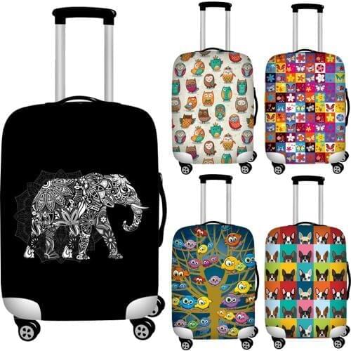 Twoheartsgirl Black Elephant Cartoon Owl Print Travel Luggage Protective Dust Covers 18''-32'' Suitcase Protection Baggage Cover